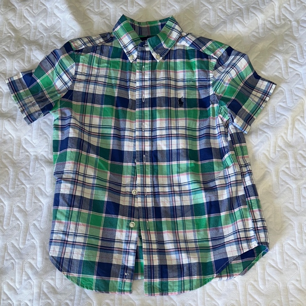 Ralph Lauren Green and Blue Plaid Button Down Shirt